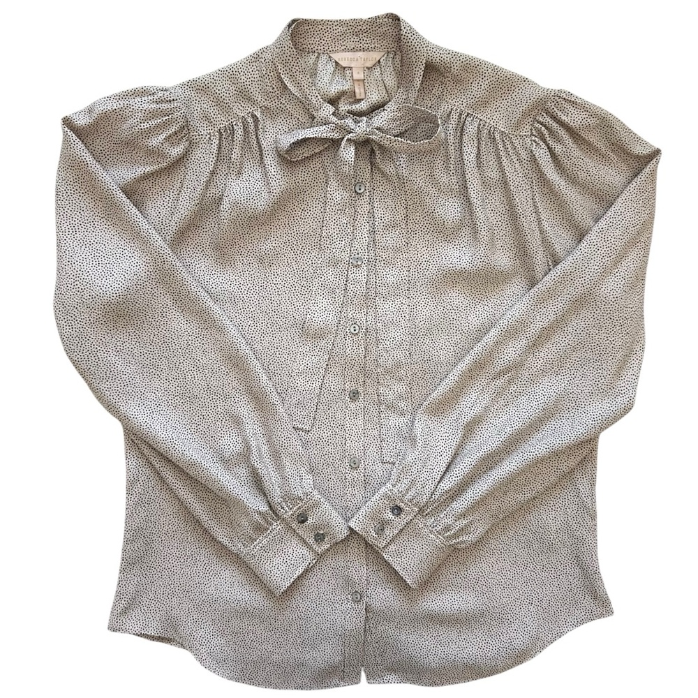 Rebecca Taylor Womens Sprinkle Dot Silk Button Down Shirt Tie Neck Blouse Size 6